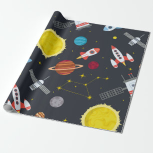 Rocket space globe solar system and planet cosmos wrapping paper