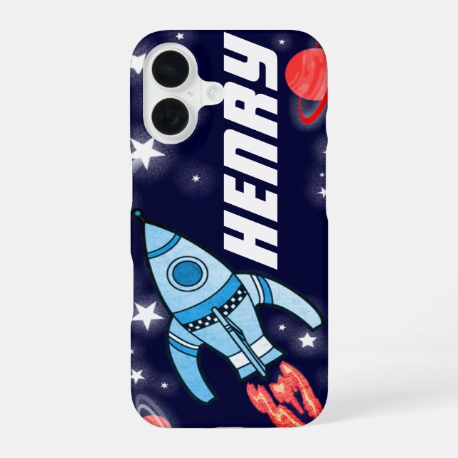 Rocket space navy personalised name iphone case (Back)