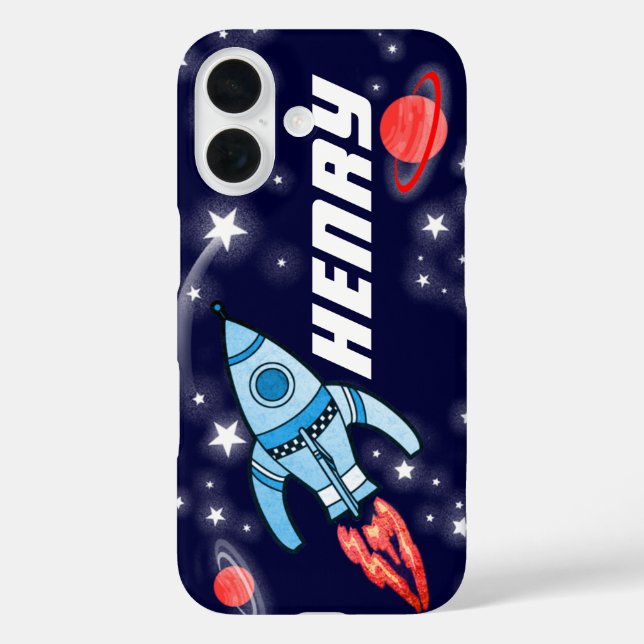 Rocket space navy personalised name iphone case (Back)