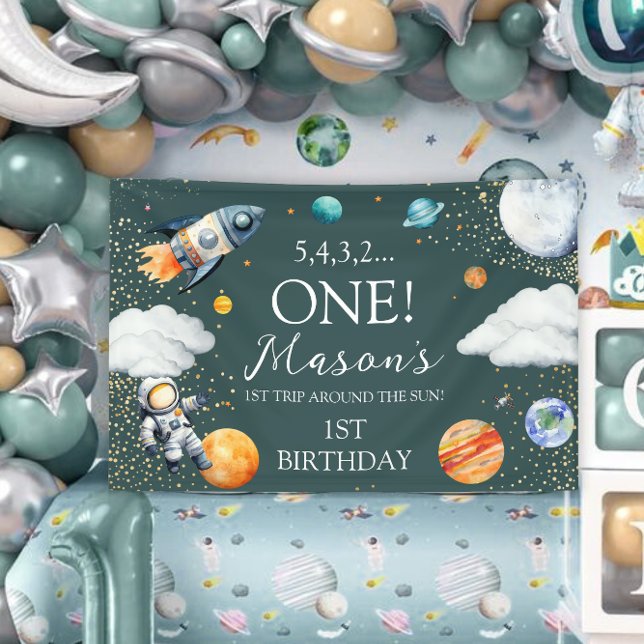 Rocket Space ONE Birthday Party Backdrop Banner (Creator Uploaded)