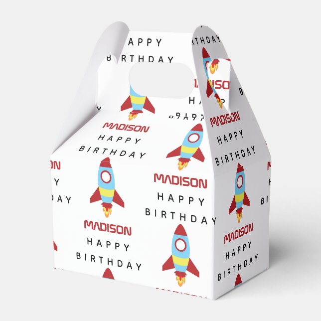 Rocket Spaceship Launching Custom Name Birthday  Favour Box (Front Side)
