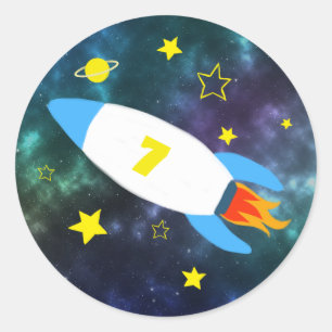 Rocket Star Space birthday Classic Round Sticker