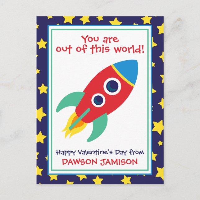 Rocket & Stars Personalised Valentine's Cards (Front)