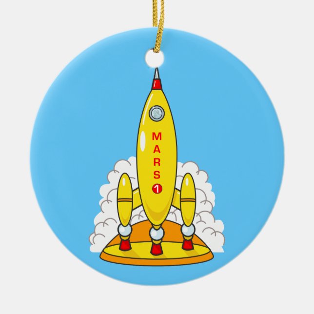 Rocket To Mars Ceramic Tree Decoration (Front)