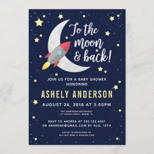 Rocket To the Moon Baby Shower Invitation