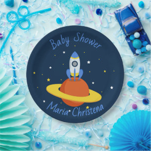 Rocket to the Stars Baby Shower Paper Plate