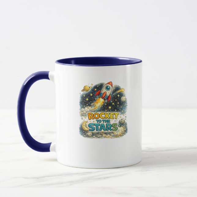 Rocket to the Stars Cute Space Coffee Mug (Left)