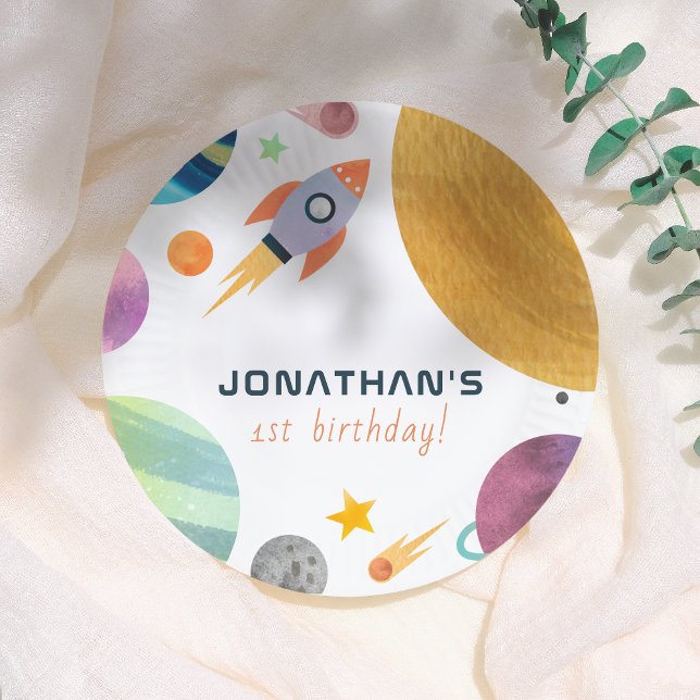 Rocket Trip Around The Sun Space Boy Birthday Paper Plate (Creator Uploaded)