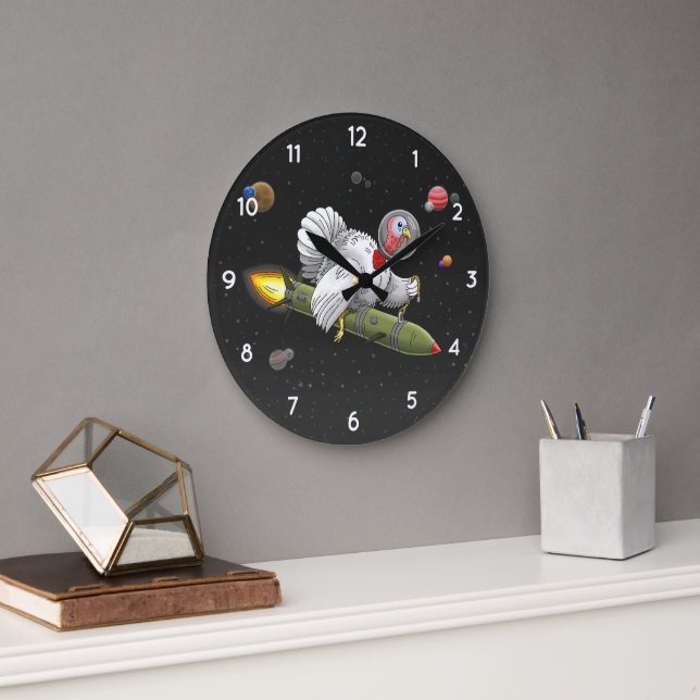 Rocket Turkey in Space Large Clock (Office)