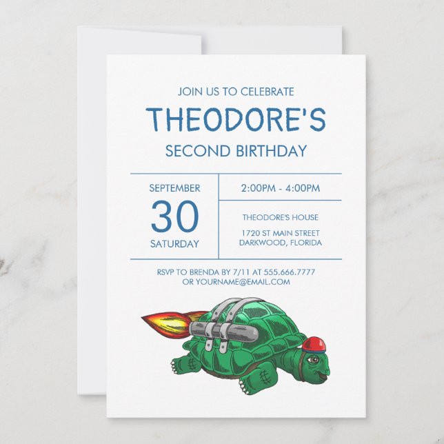 Rocket Turtle Birthday Invitation (Front)