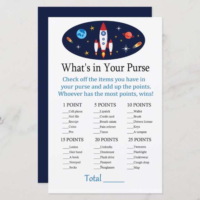 Rocket What's in your purse game (Front/Back)