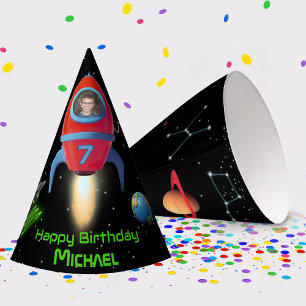 Rocket with Photo UFO Birthday Alien Astronaut Party Hat