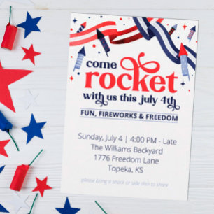 Rocket with us Fourth of July Party Invitation 