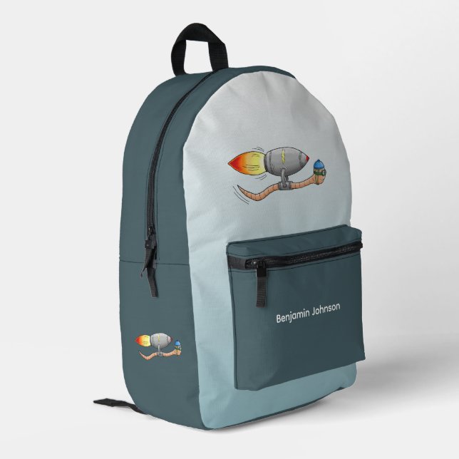 Rocket Worm Printed Backpack (Back Corner Left)