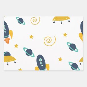 Rockets, Men Women & Kids, Planet Pattern Wrapping Paper Sheet