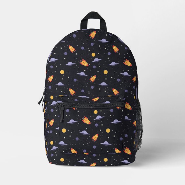 Rockets Spaceships Planets Space Galaxy Cosmo Cool Printed Backpack (Front)