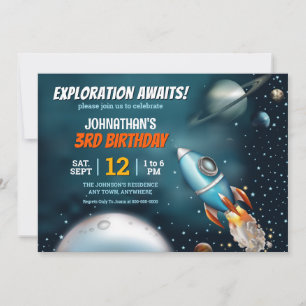 Rocketship Space Adventure Boy Birthday Invitation
