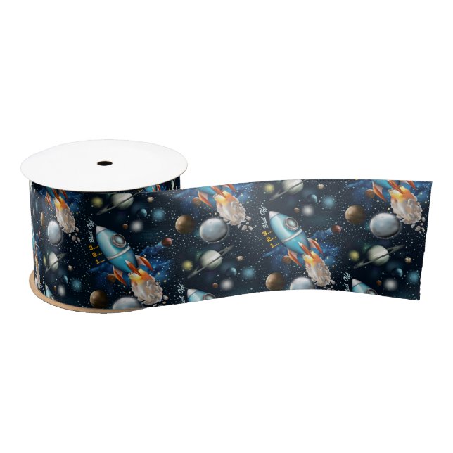 Rocketship Space Adventure Satin Ribbon (Spool)
