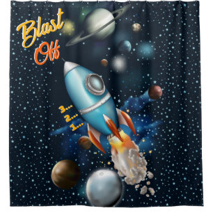 Rocketship Space Adventure Shower Curtain