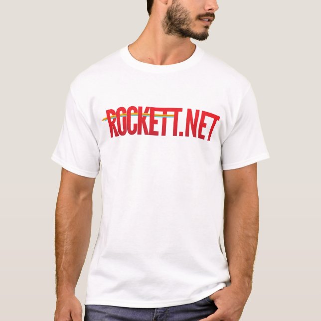 ROCKETT.NET on White T-Shirt (Front)