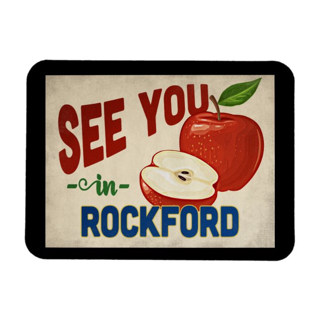 Rockford Illinois Apple - Vintage Travel Magnet (Horizontal)