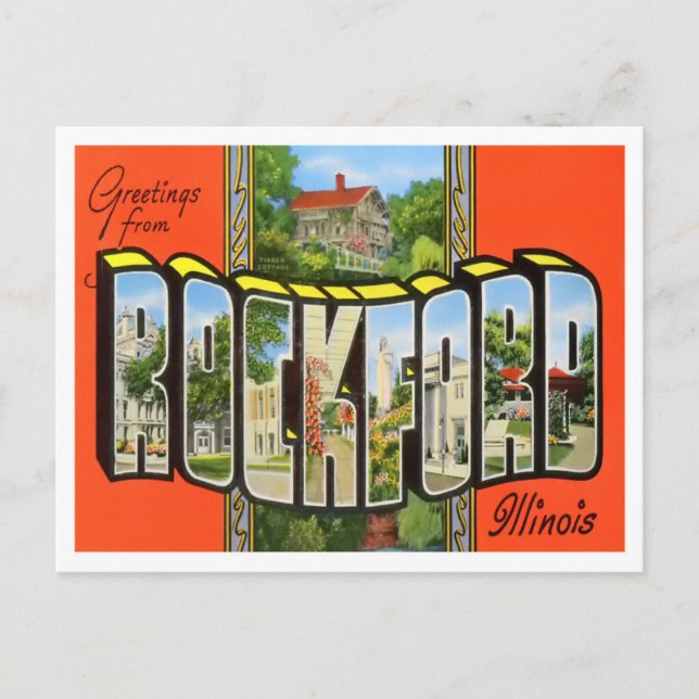 Rockford, illinois Vintage Big Letters Postcard (Front)