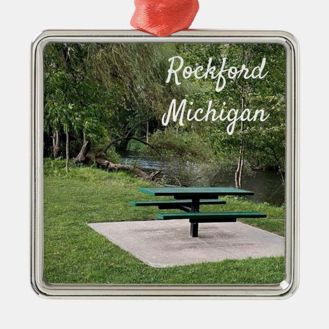 Rockford Michigan White Pine Walking Trail Metal Tree Decoration (Front)