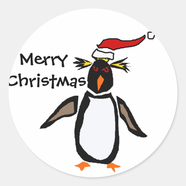 Rockhopper Penguin Christmas Art Classic Round Sticker (Front)
