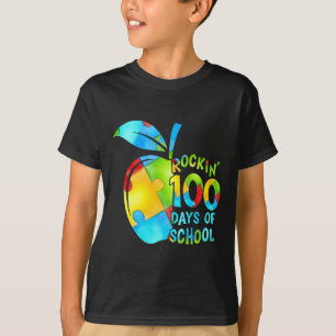 Rockin' 100 Days Of School Puzzle Apple Autism Awa T-Shirt