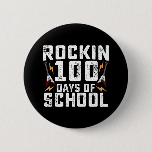 Rockin 100 Days of School Rock Guitar Vintage 6 Cm Round Badge