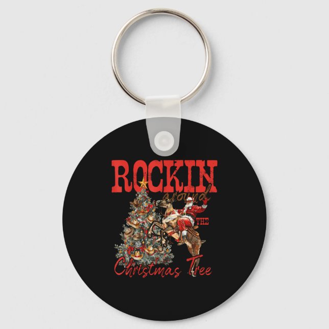 Rockin' Around Christmas Cowboy Tree Santa Ride Ho Key Ring (Front)