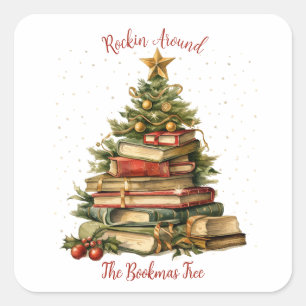 Rockin Around The Bookmas Tree, Book Lover Square Sticker