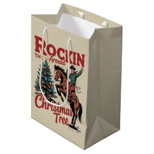 Rockin Around The Christmas Tree Country Cowboy Medium Gift Bag