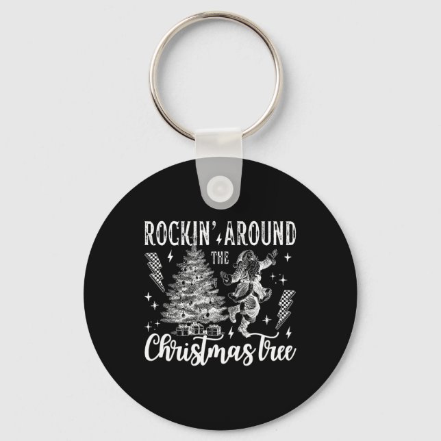 Rockin' Around The Christmas Tree Dancing Santa Cl Key Ring (Front)