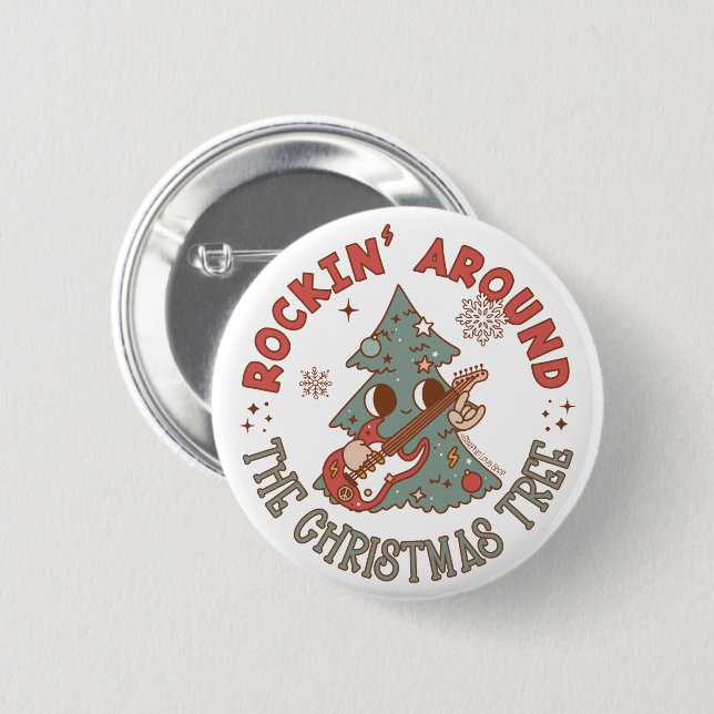 Rockin Around the Christmas Tree © GraphicLoveShop 6 Cm Round Badge (Front & Back)