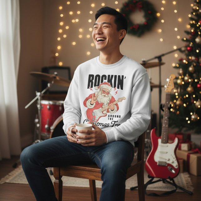 Rockin' Around The Christmas Tree Rock Music Santa Sweatshirt (Creator Uploaded)