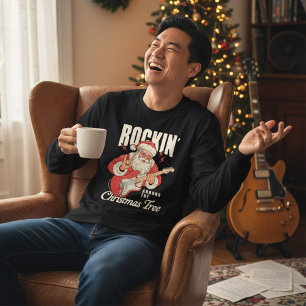Rockin' Around The Christmas Tree Rock Music Santa Tri-Blend Shirt