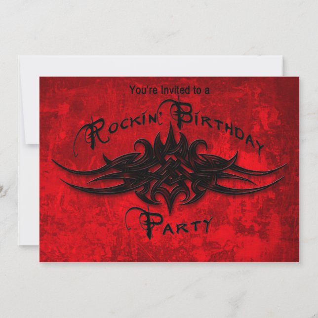 ROCKIN' BIRTHDAY PARTY INVITATIONS - RED TATTOO (Front)