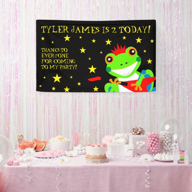 Rockin' Birthday Tree Frog with Red Guitar Banner (Party)