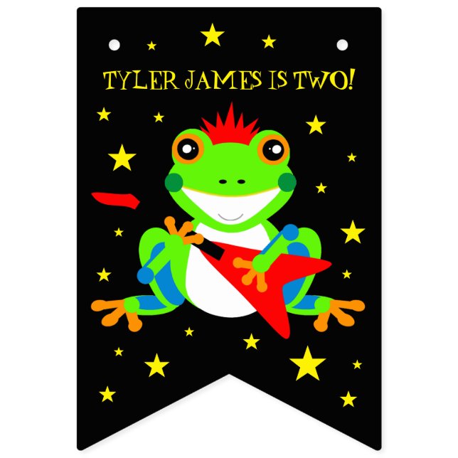 Rockin' Birthday Tree Frog with Red Guitar Bunting (First Flag)