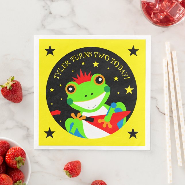 Rockin' Birthday Tree Frog with Red Guitar Napkin (Insitu)