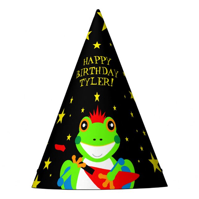 Rockin' Birthday Tree Frog with Red Guitar Party Hat (Front)