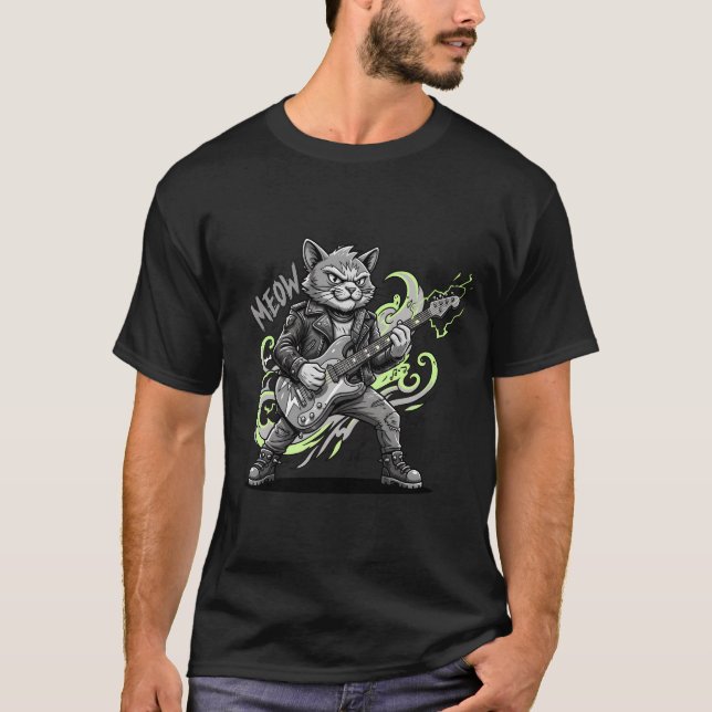 Rockin black cat tshirt_cute cat band shirt gift (Front)
