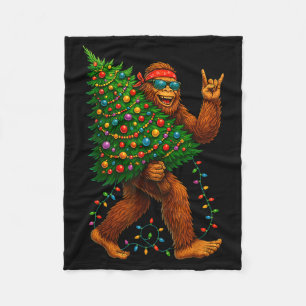 Rockin Christmas Bigfoot Carrying Tree Fun Xmas Ro Fleece Blanket