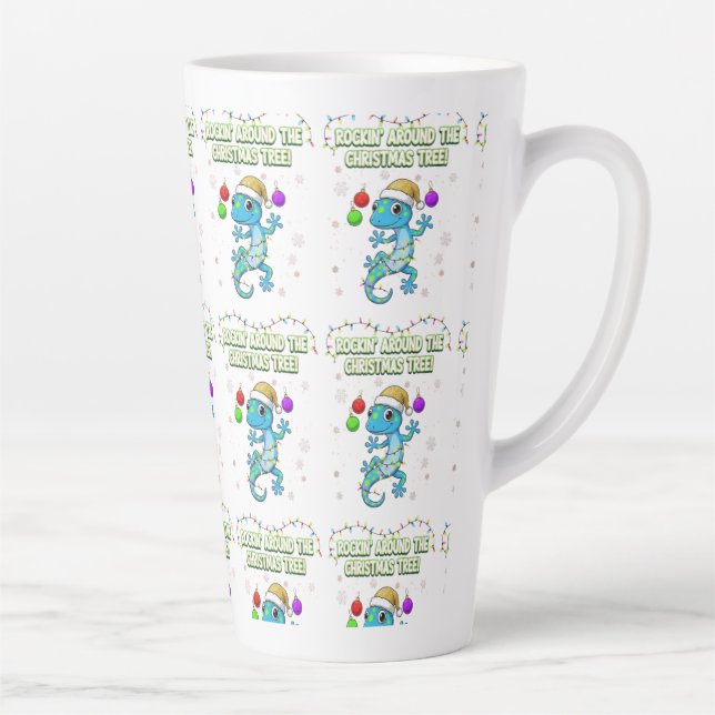 Rockin’ Christmas Gecko – Cute Holiday Lizard Deco Latte Mug (Right)