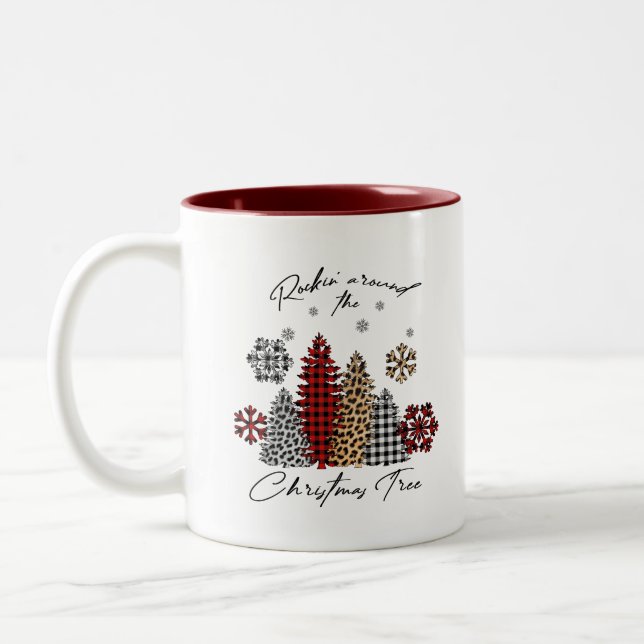 Rockin’ Christmas Mug – Plaid & Leopard Trees (Left)