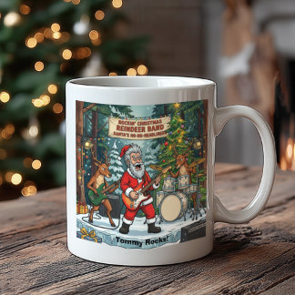 Rockin Christmas Santa Reindeer Band Christmas Coffee Mug