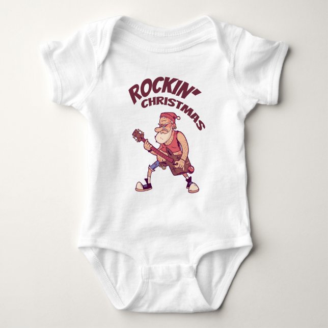 Rockin Christmas, Santa rocking with Guitar Invita Baby Bodysuit (Front)