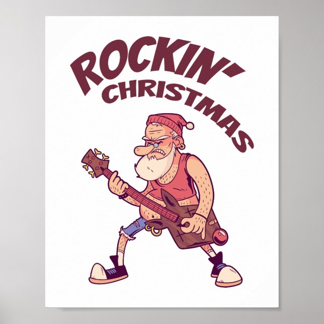 Rockin Christmas, Santa rocking with Guitar Invita Poster (Front)
