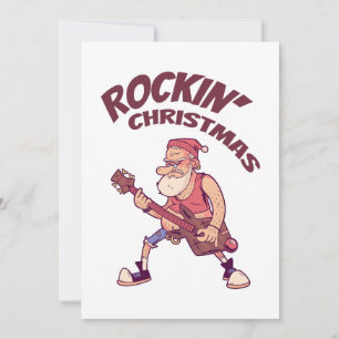 Rockin Christmas, Santa rocking with Guitar Invita Thank You Card